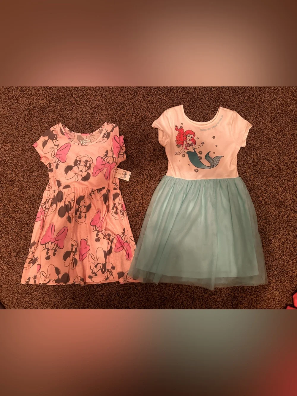 Girls Pink Minnie Mouse Dress & Aqua Mermaid Tulle Dress - 2-Pack